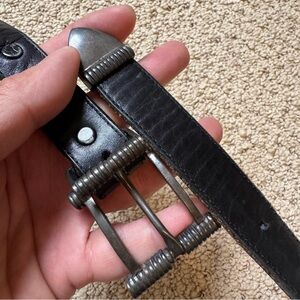 Vintage Women’s Black Leather Belt Bronze Buckle Y2K Retro Gothic Goth Classic